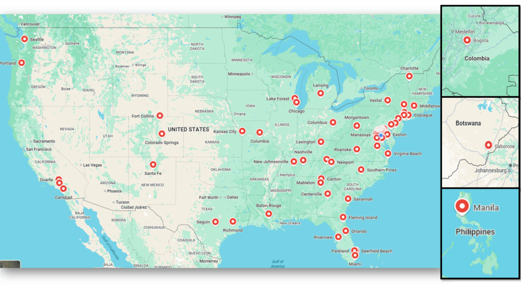 pinpoints of student locations