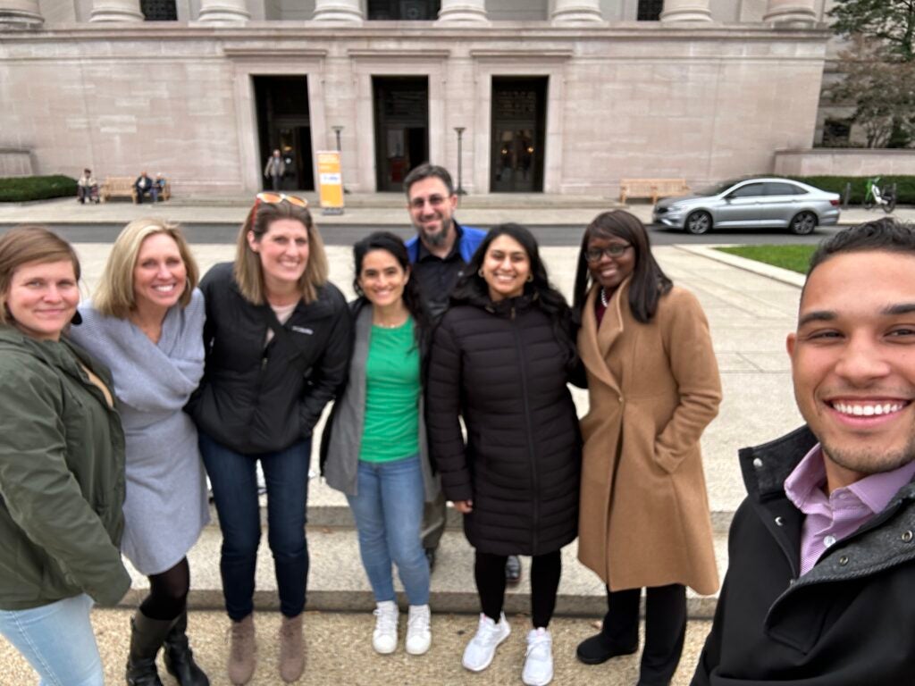people outside museum