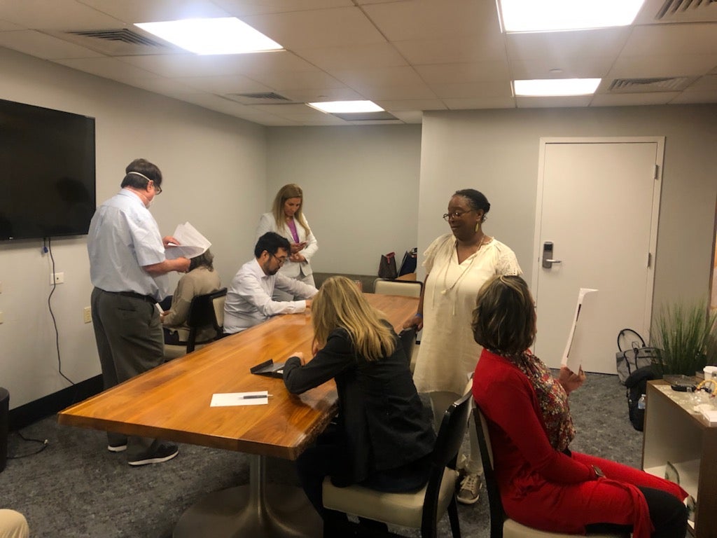 Students learning in a group